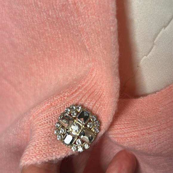 CeCe Crystal Embellished Two-Way Pink Snuggly Soft Knit Cardigan Sweater Sz XS - Picture 7 of 15
